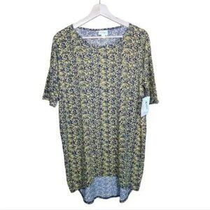 LuLaRoe Irma Tunic Oversized Top Women’s Size XS Blue & Yellow relaxed shirt